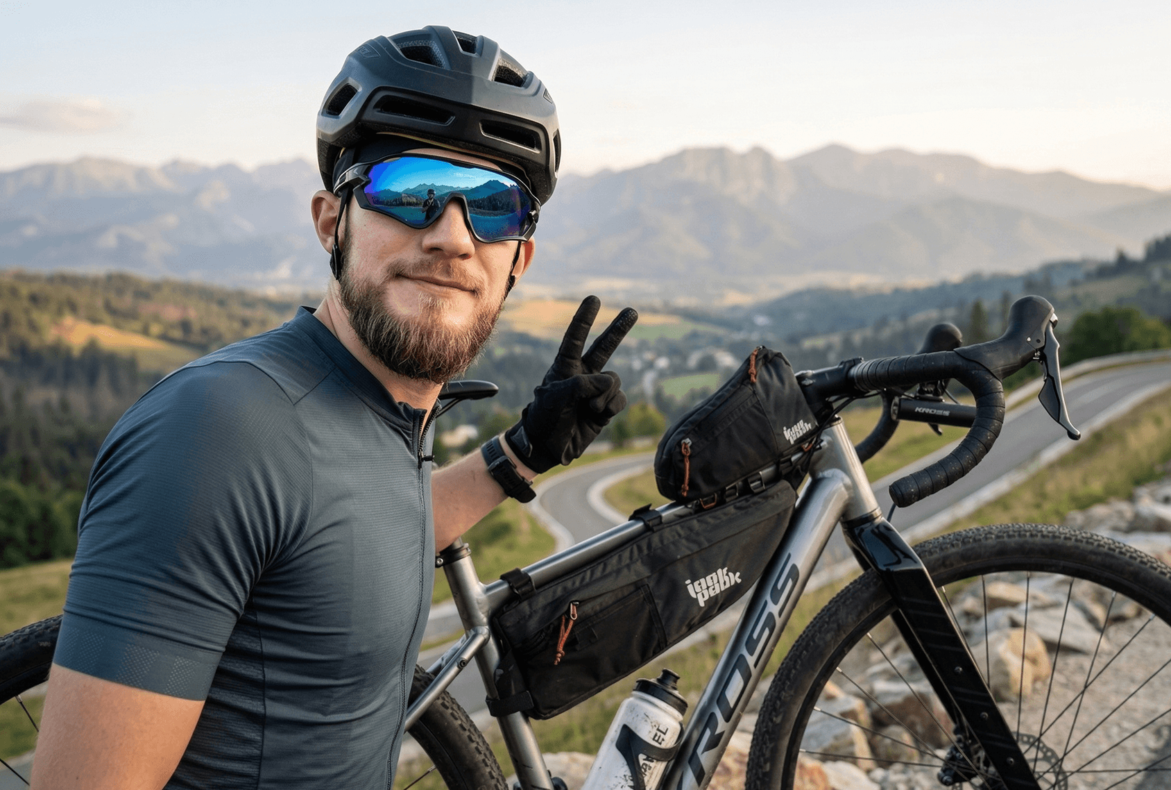 A man with his bike on a trip